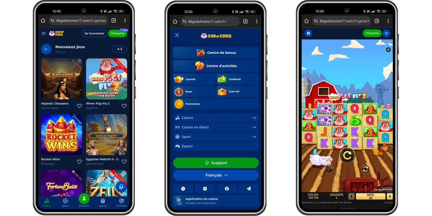 Version mobile du casino God of Coins